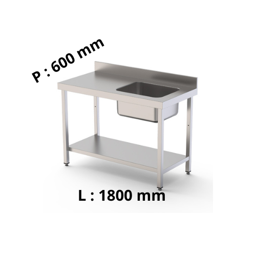 Tables du Chef - évier à droite avec étagère - avec dosseret - P600