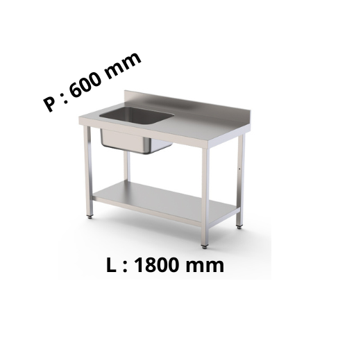 Tables du Chef - évier à gauche avec étagère - avec dosseret - P600