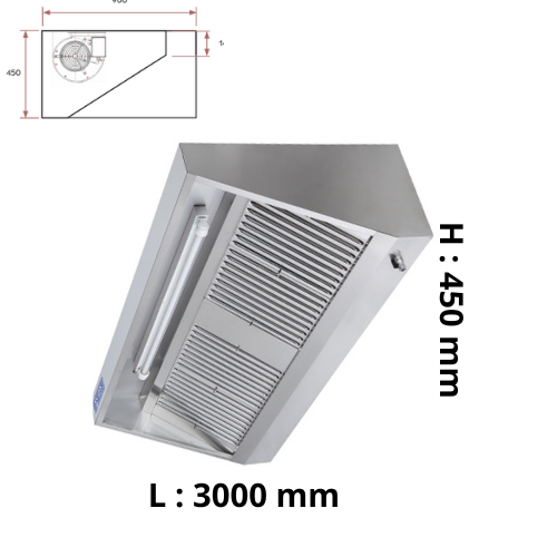 Hotte dynamique oblique - Hauteur 450 - Lumière et Varatieur intégré - de 1 mètre à 3 mètres