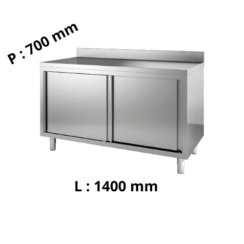 Meuble de rangement inox - Adossé - Hauteur réglable 850 à 900 - Portes coulissantes - P700