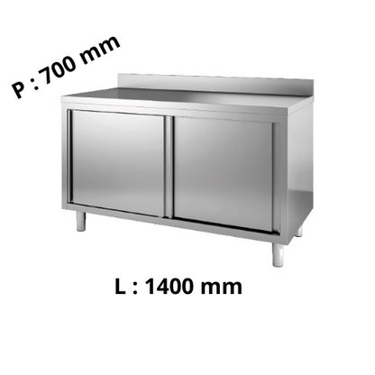 Meuble de rangement inox - Adossé - Hauteur réglable 850 à 900 - Portes coulissantes - P700