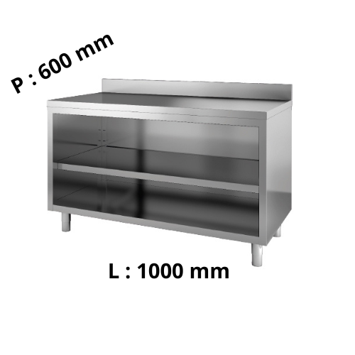 Meuble de rangement inox - Adossé - Hauteur réglable 850 à 900 - Ouvert - P600