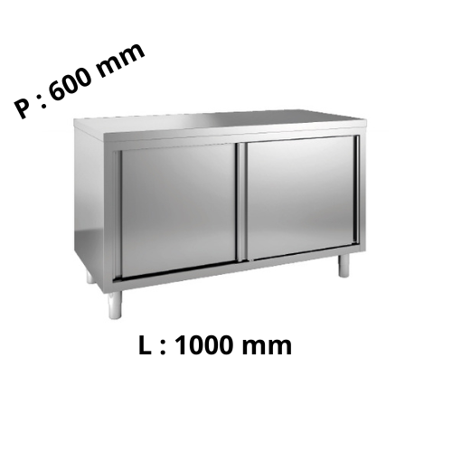 Meuble de rangement inox - Central - Hauteur réglable 850 à 900 - Portes coulissantes - P600