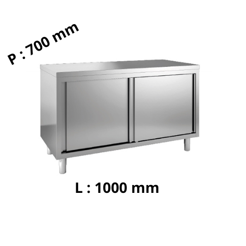 Meuble de rangement inox - Central - Hauteur réglable 850 à 900 - Portes coulissantes - P700