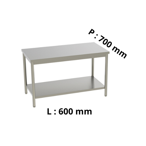 Table de travail inox - Centrale - Hauteur réglable 800 à 900 - P700