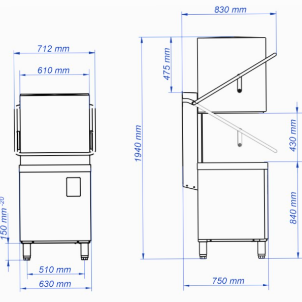 Lave-vaisselle à capot - 500x500 - 11 kW