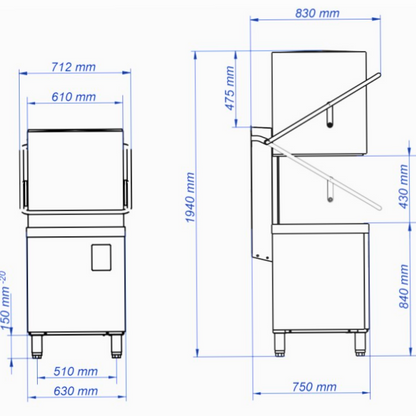 Lave-vaisselle à capot - 500x500 - 11 kW