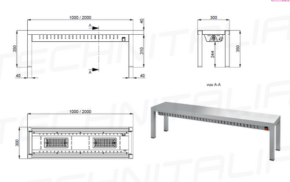 Etagères inox chauffante sur colonnes - P300 - 1 niveau - à poser