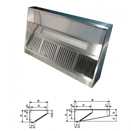 Hotte statique - Hauteur 500 mm - Avancée 1188 mm - Longueur 1500 mm